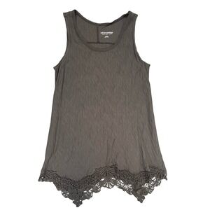 Soft Surroundings Womens‎ Tank Top Grey Crochet Lace Hem Boho Casual Medium